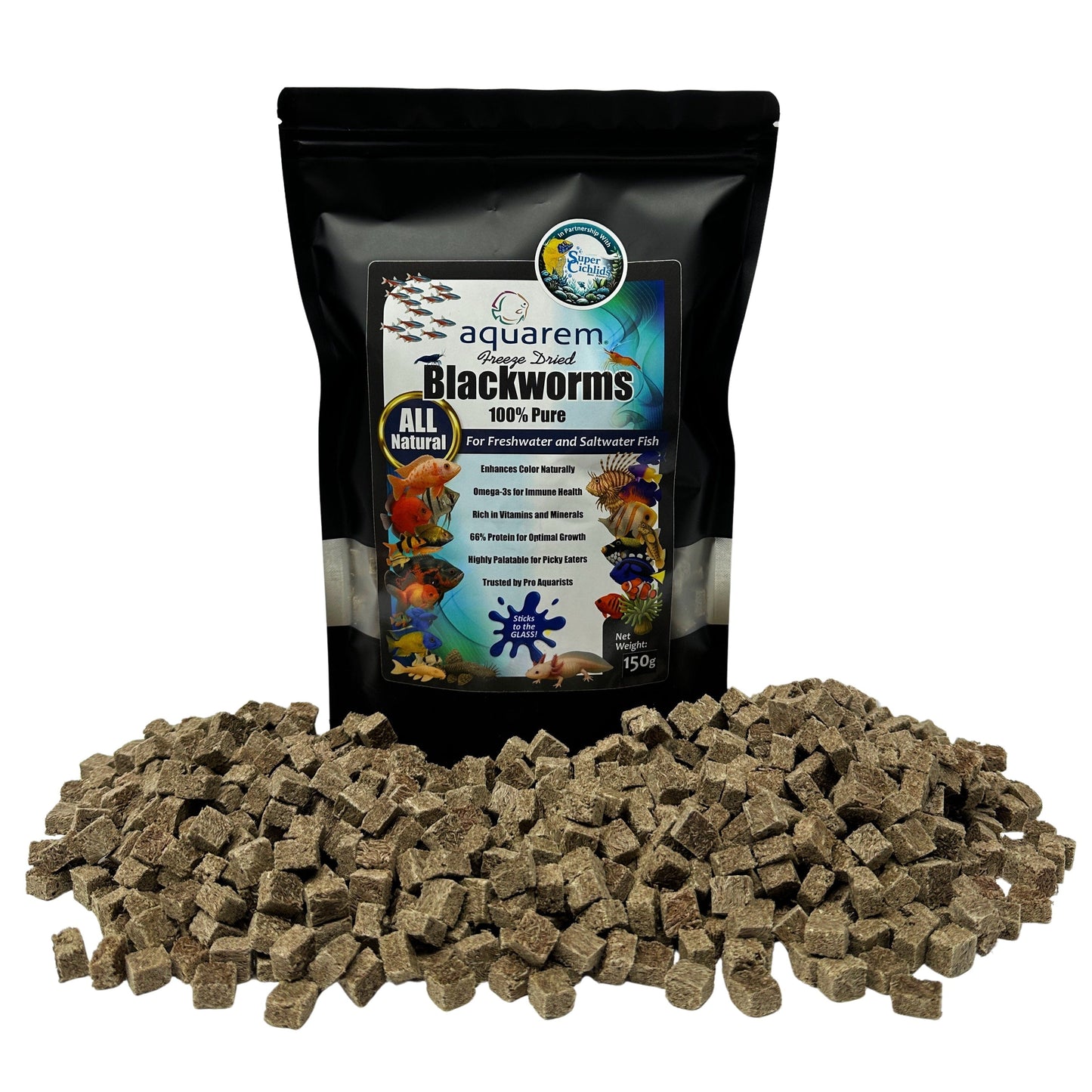 Super Cichlids Freeze-Dried Blackworms (All Natural, High Protein Fish Food)